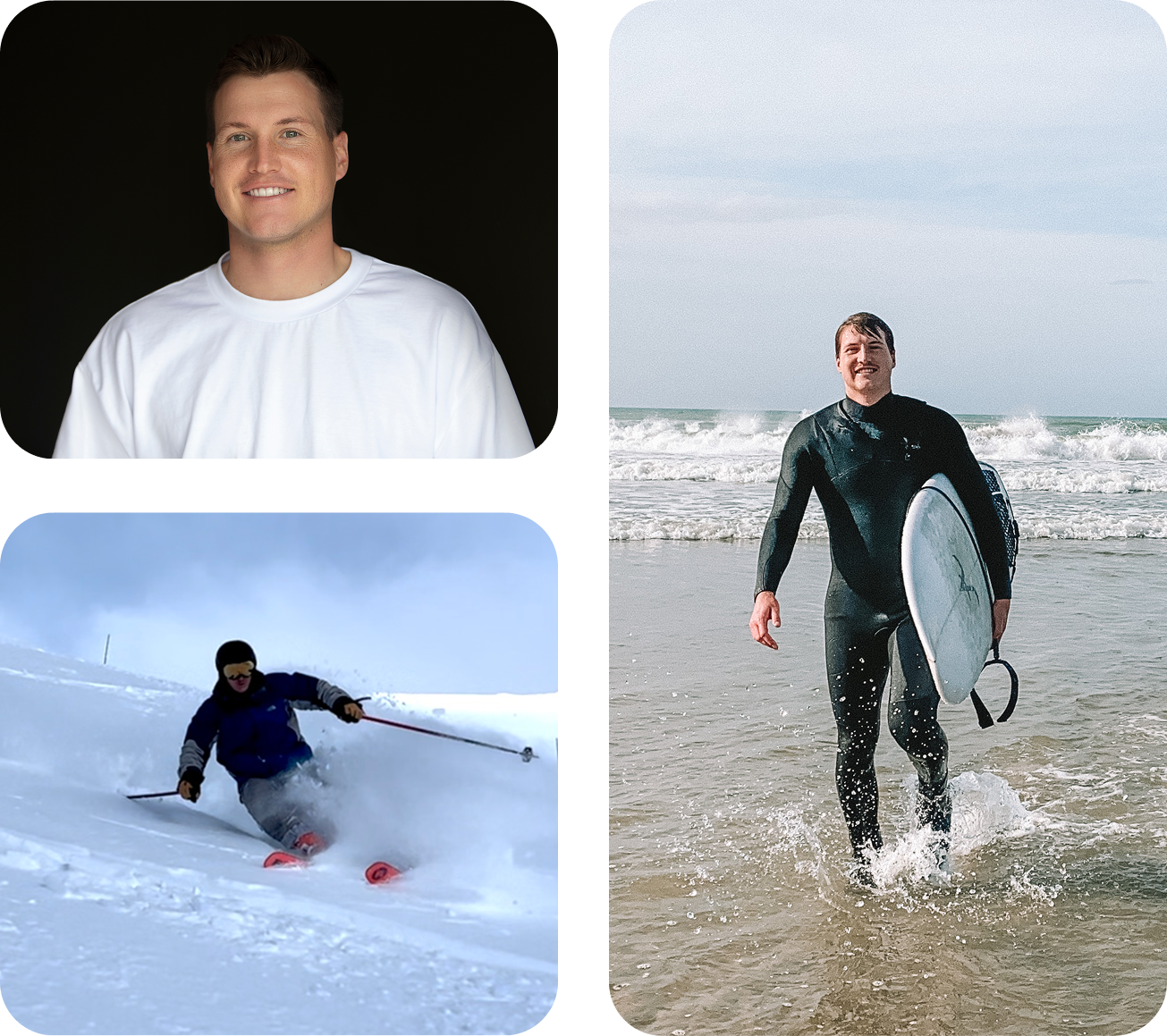 Ben - portrait, skiing, and surfing