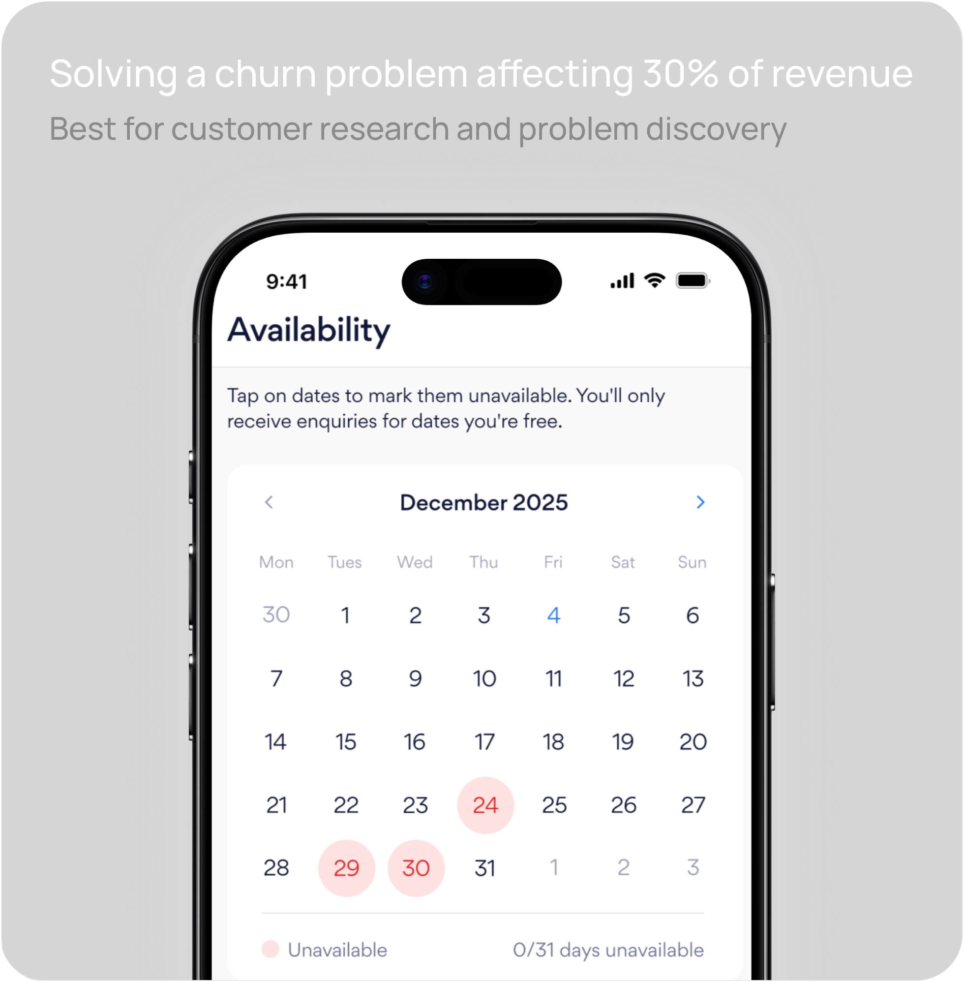 Availability calendar feature